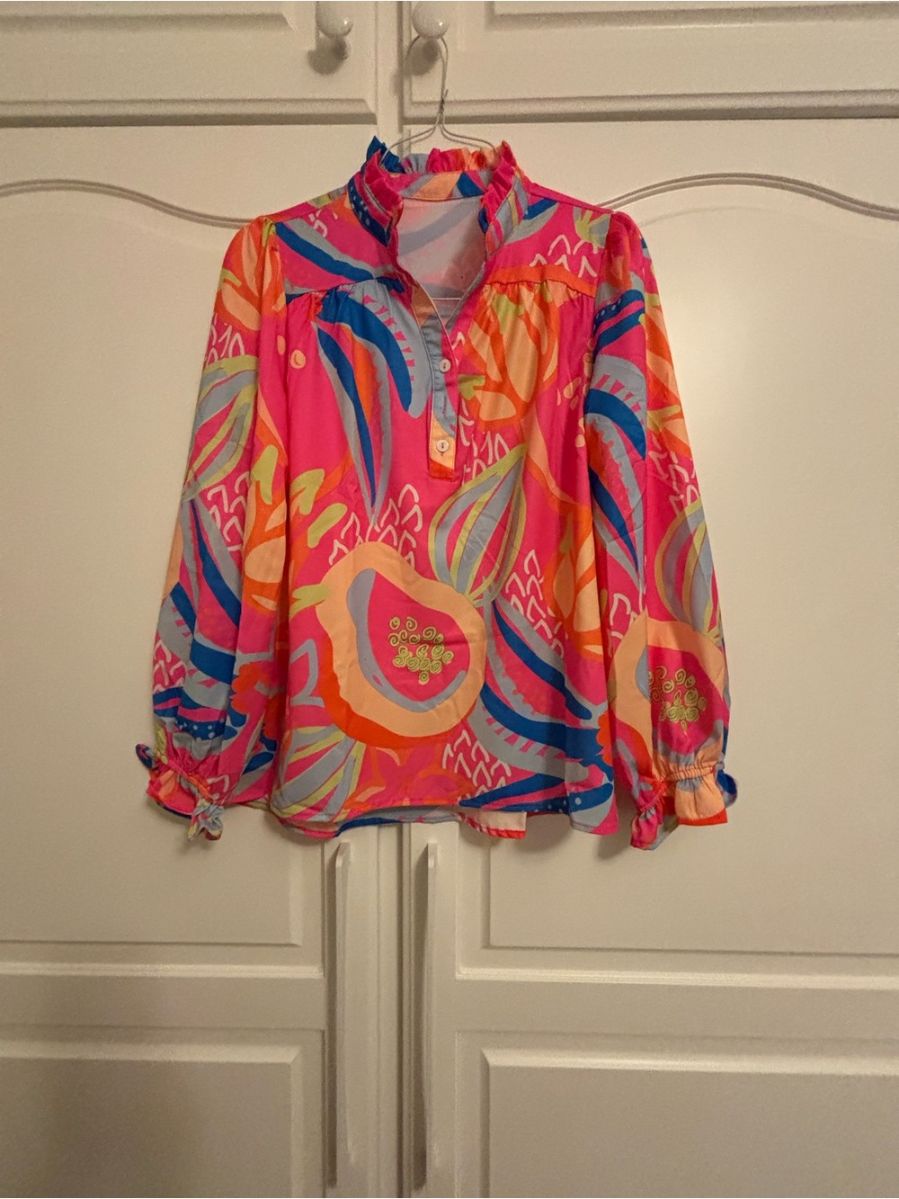 Vibrant Pink Multi-Color Printed Peasant Blouse